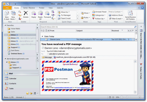 PDF Postman in Outlook inbox, image